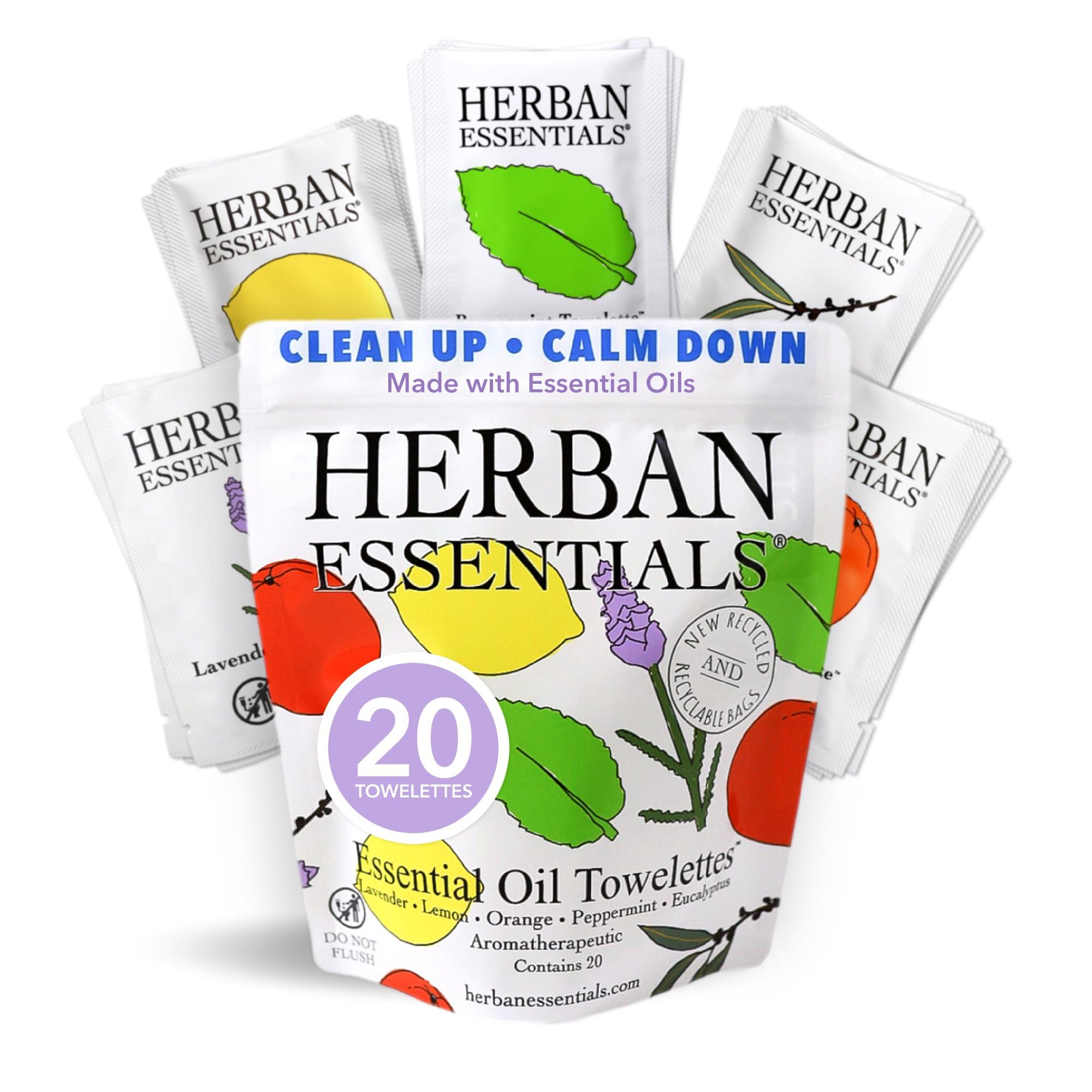 Herban Essentials Herban Essentials - Assorted Wipes & Towelettes - Essential Oil Wipes for Hands, Face and Body - Travel Size Essentials and Toiletries - Natural, Individually Wrapped, Disposable and Moist (20 count)