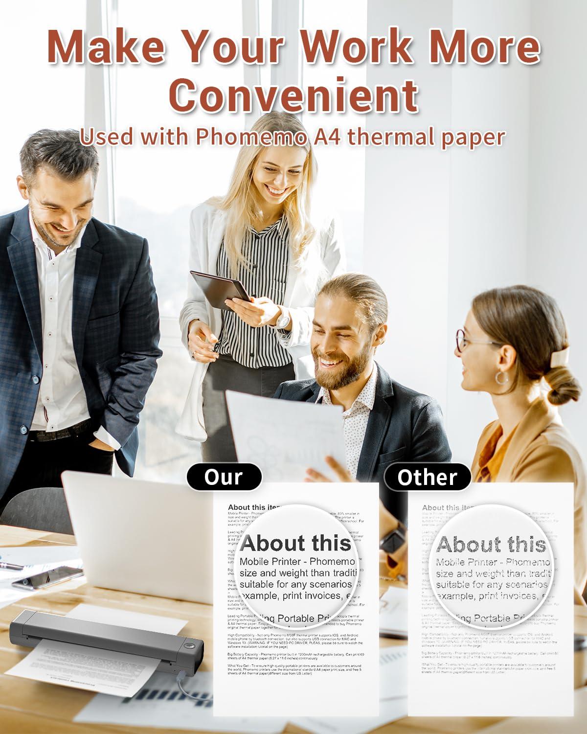 Phomemo Phomemo Wireless Portable Printer, Supports A4 8.27\"x11.69\", Inkless Mobile Printer Compatible with iOS, Android & Laptop, Portable Printers Wireless for Travel, Mobile Office, School, Home, Car