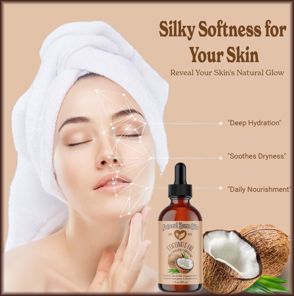Natural Born Oils Coconut Oil Fractionated, 1 Gallon, Organic, Cold-Pressed, Carrier Oil, Fast-Absorbing, Deep Skin Care, Hair Health, Natural Born Oils.
