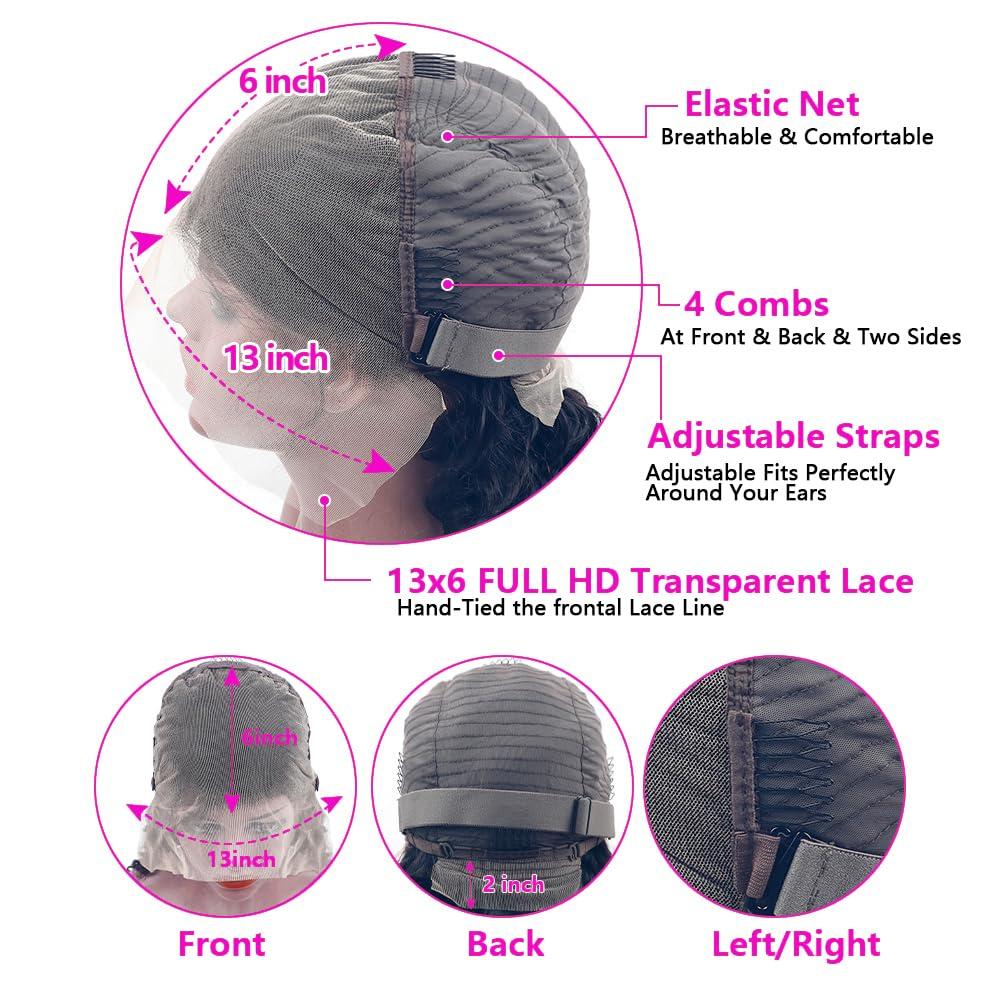 CHEETAHBEAUTY CHEETAHBEAUTY Deep Wave 13X6 HD Transparent Lace Front Wigs Brazilian 10A Grade Deep Curly Human Hair Wigs for Black Women Pre Plucked with Baby Hair Natural Black 180% Density (16inch)