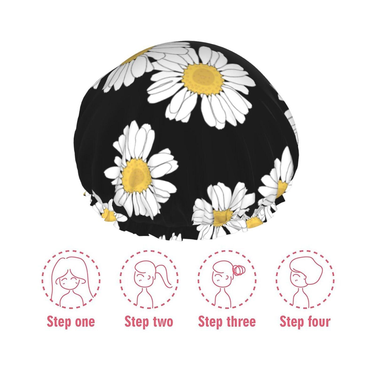 KArFri Flower Large Shower Cap For Women Men Reusable Shower Caps Waterproof Shower Cap For Braids & Long Hair shower bonnet with PEVA lined&Elastic Band Fashion showercap