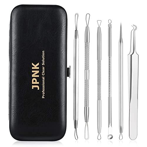 JPNK JPNK Blackhead Remover Tool Comedones Extractor Acne Removal Kit for Blemish, Whitehead Popping, 6 Pcs Zit Removing for Nose Face Tools with a Leather Bag