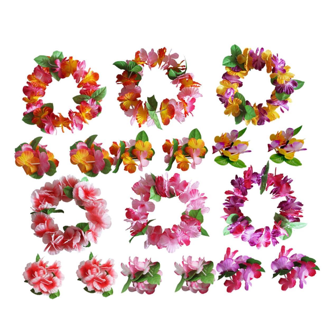 Ipetboom Ipetboom Hawaiian Lei Set 6 Sets of Floral Headband Bracelet Hair Wreath for Wedding Photography