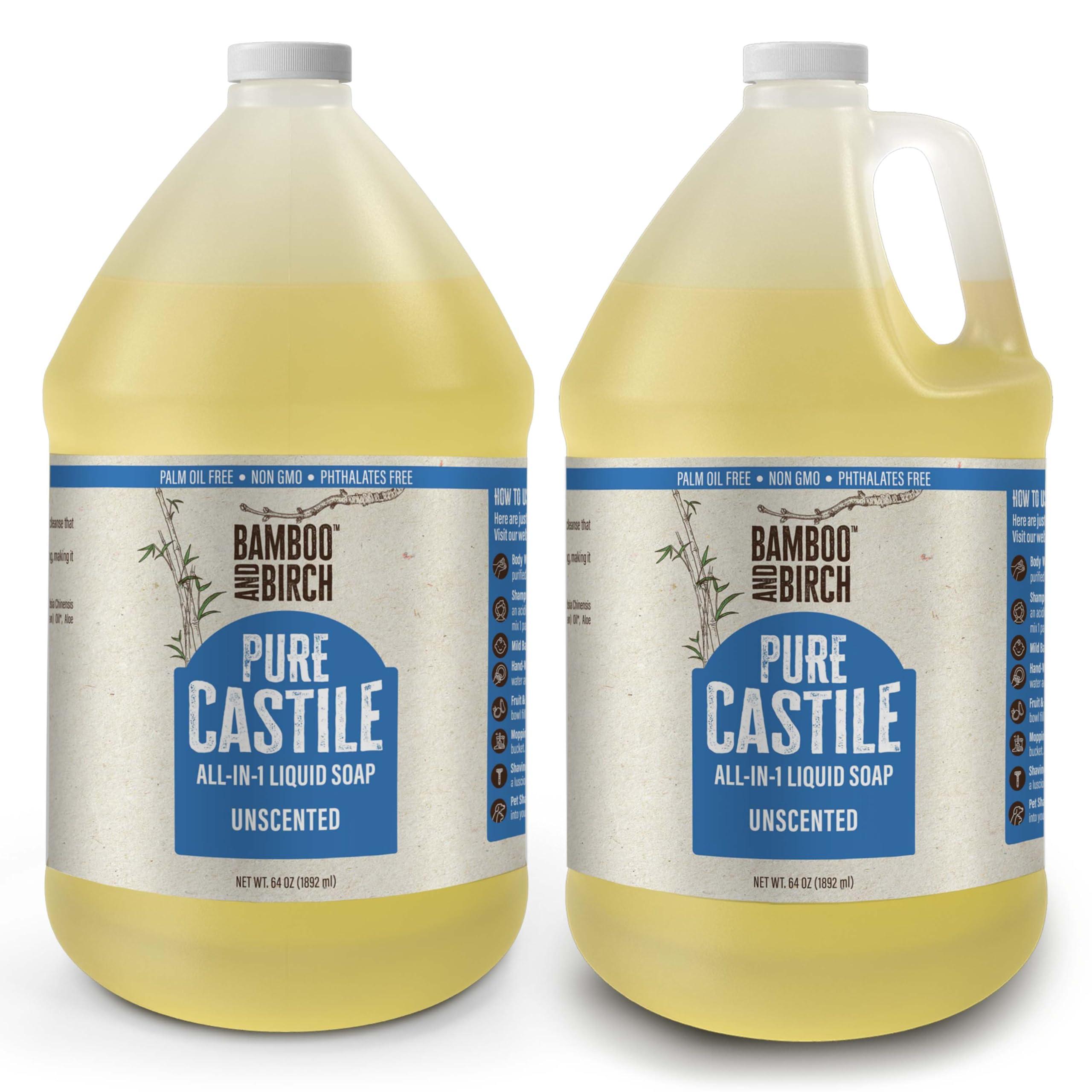 BAMBOO AND BIRCH BAMBOO AND BIRCH Pure Castile Soap Liquid Organic, Certified Palm Oil Free Natural Soap, Unscented, 1 Gallon