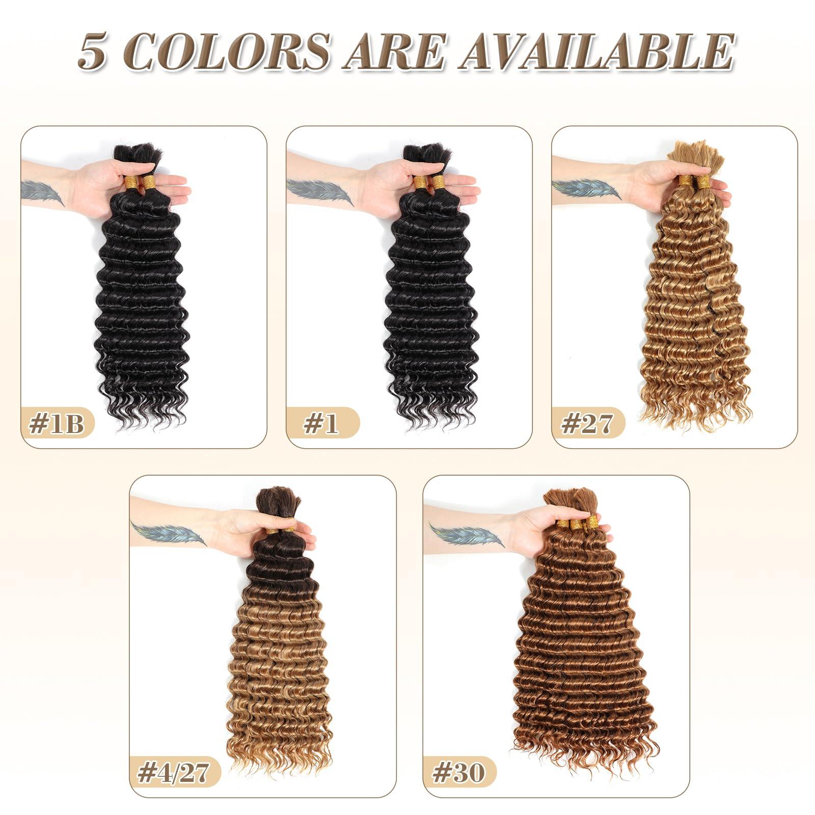 Urbeauty Urbeauty Human Braiding Hair #30 Color, Deep Wave Bulk Human Hair for Micro Braiding No Weft, Curly Human Hair for Boho Braids, Knotless/Goddess/Bohemian/Gypsy/100% Unprocessed Human Hair 100gram