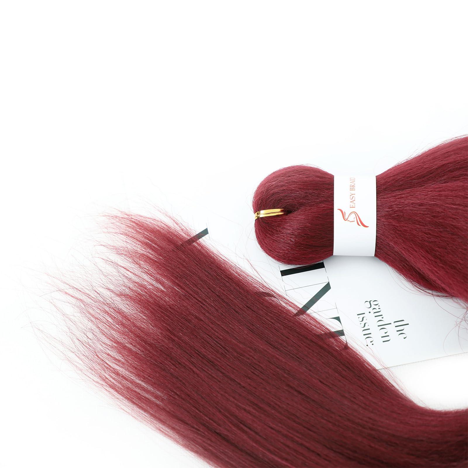 Dorsanee Dorsanee Burgundy Braiding Hair Pre Stretched 24 Inch 3 Packs Braiding Hair Extensions for Box Braids Twists Locs Hair Soft Yaki Texture Hot Water Setting (#Burgundy)