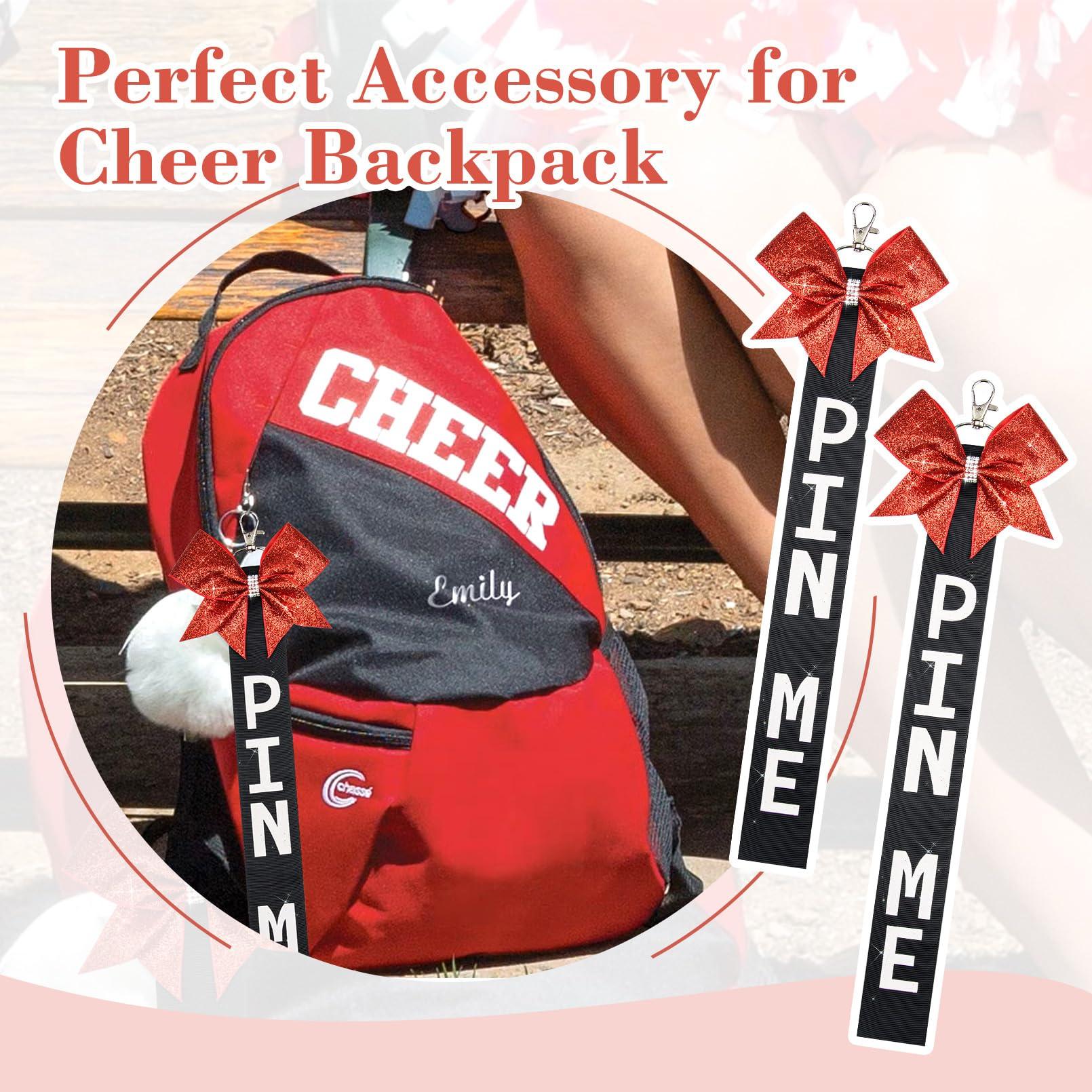 Aileam Aileam 16 PCS Cheer Pin Me Ribbon with Rhinestones, Red/Black Bag Bow Keychain, Hair Tie for Cheerleading Sports Accessory