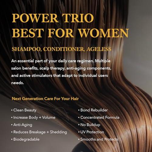 Ethica Beauty Womens Hair Growth. Professional Shampoo, Conditioner, & Daily Ageless Topical Treatment. Healthy Hair, Scalp Health, & Hair Regrowth. 1 Month Supply.