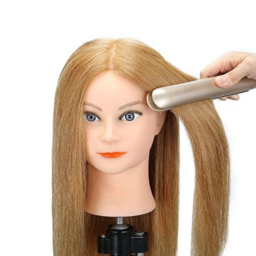 SOPHIRE SOPHIRE 100% Real Human Hair Mannequin Head with 9 Tools and Clamp, Hairdressers' Practice Training Head and Cosmotology Doll Head for Hairstyling and Braid - #27