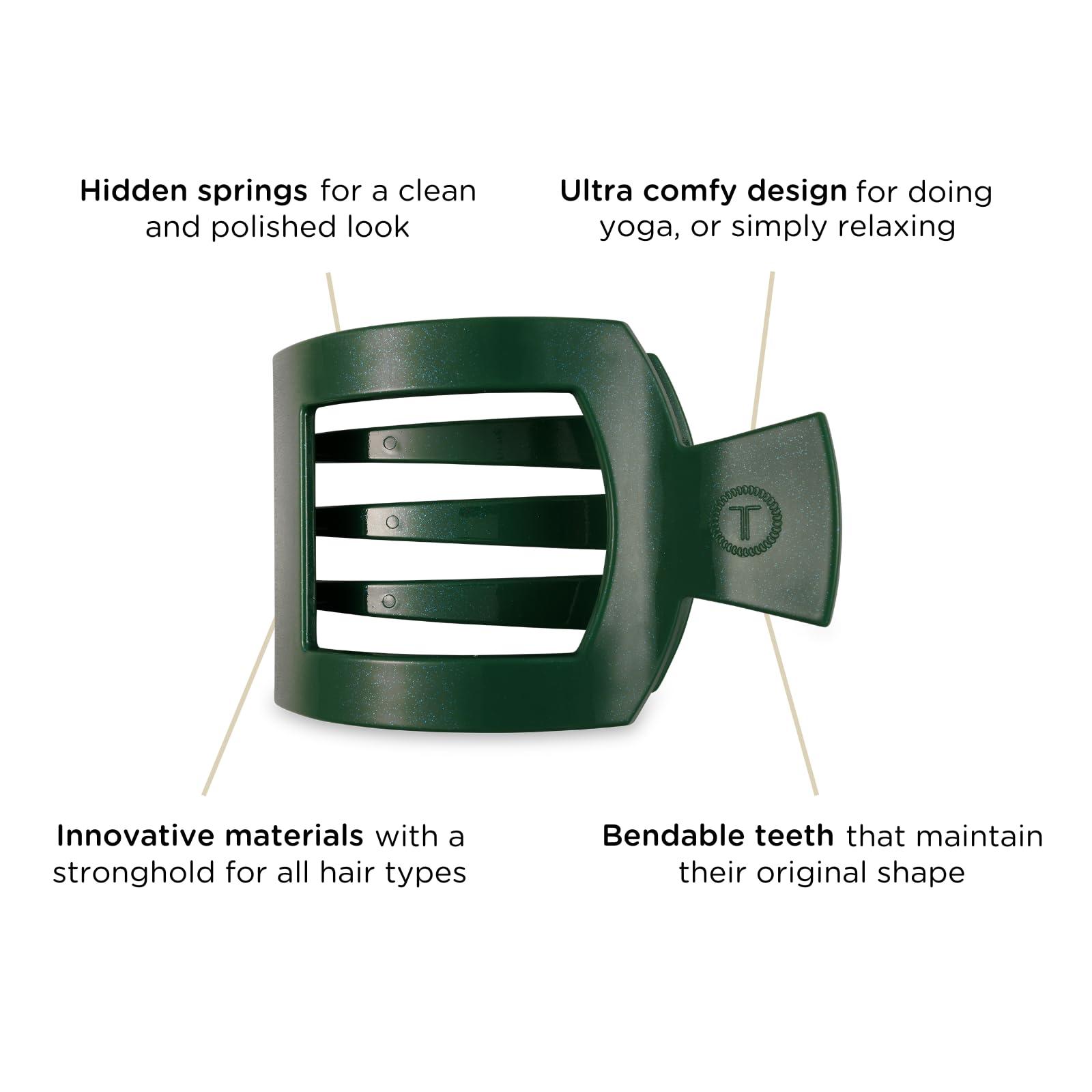 Teleties TELETIES - Small Flat Square Clip - Strong Grip, Bendable Teeth, Comfortable Curved Design - For Lying Down, Yoga, Driving & More - Ideal for Thick Hair -For All Hair Textures - Mistletoe