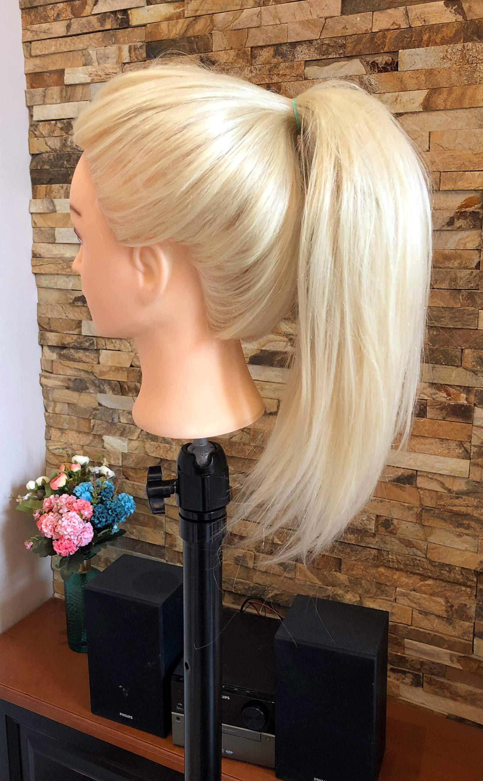 Devalook 24 Inches Professional Long 40% Soft Real Human Hair Hairdressing Equipment Styling Head Doll Mannequin Training Head Tools Braiding Cutting Student Practice Model Clamp (platinum blonde)