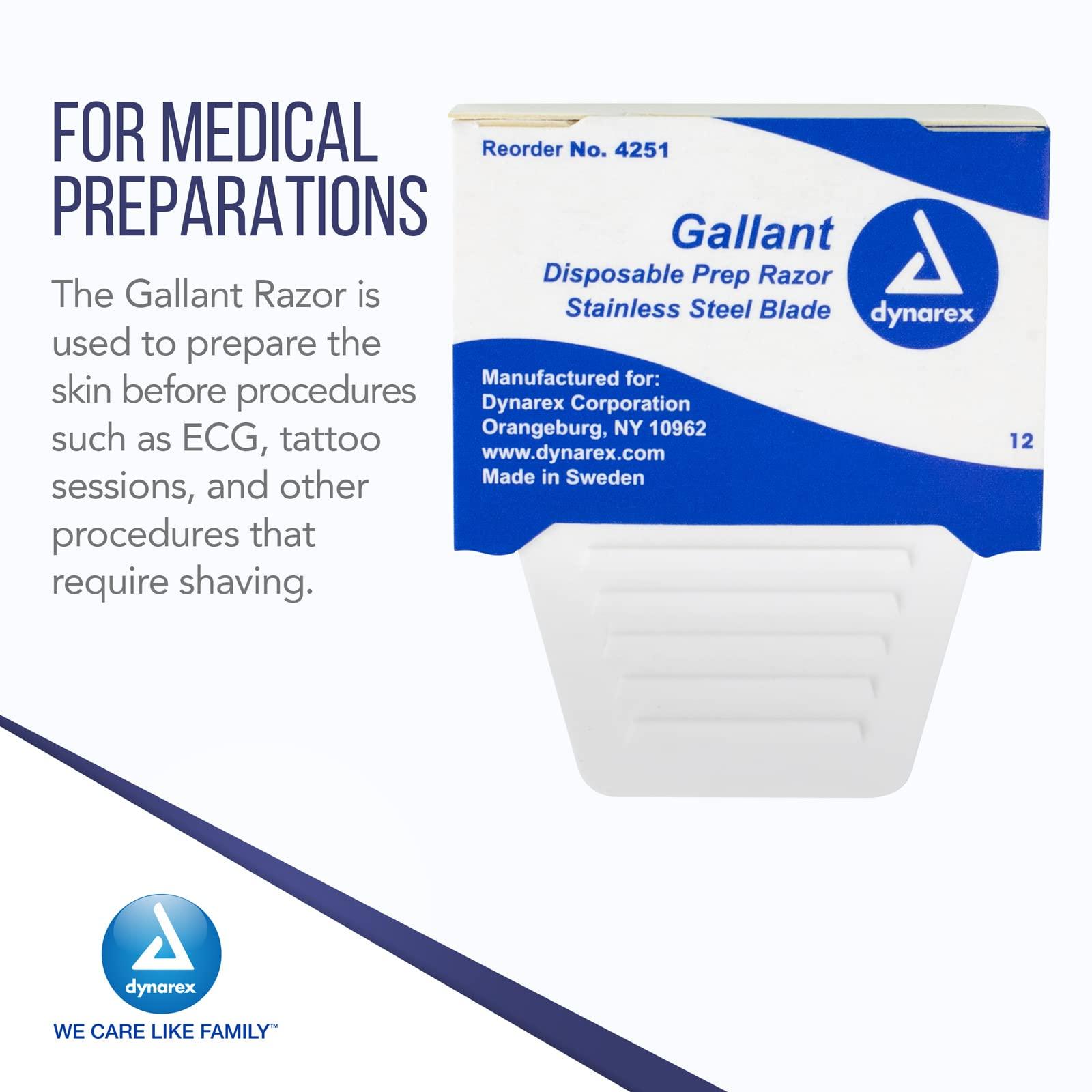 Dynarex Dynarex Gallant Disposable Prep Razors, Used before ECG and other Procedures, Disposable Razors with Open Design, Ergonomic Surgical Prep Razors, 1 Box of 50 Razors