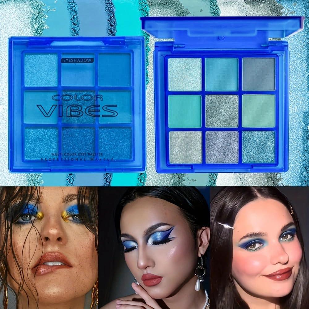 YHGIJ YHGIJ Blue Eyeshadow Palette - 9 Matte and Shimmer Shades in Cool Tones - Waterproof and Blendable for Stunning Smoky Eye Looks Light Blue Eyeshadow Blue Face Makeup for Valentines Day