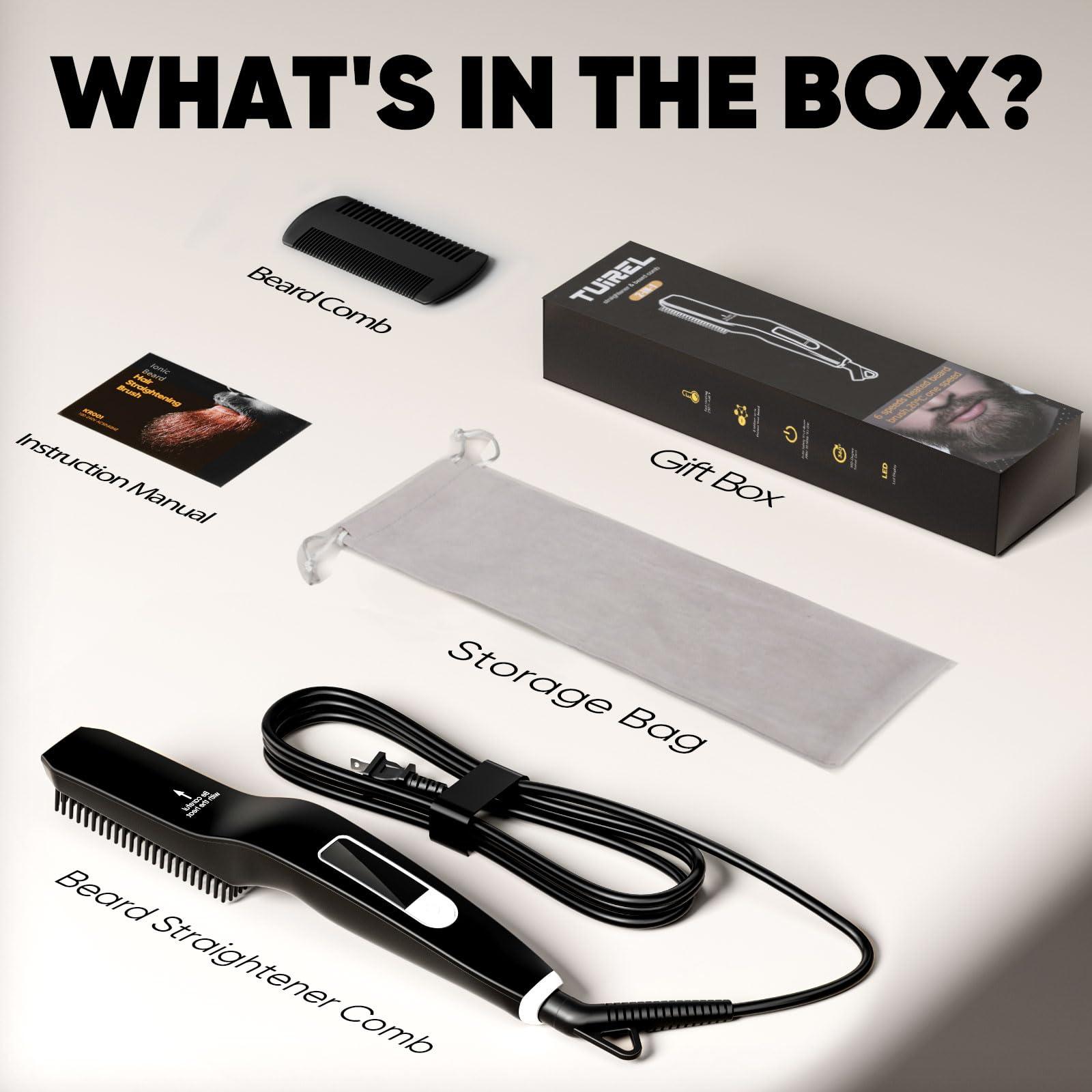 TUIREL TUIREL Beard Straightener for Men, 2 in 1 Heated Beard Brush, 6 Temperature Settings LCD Display Anti-scalding Hot Comb for Beard Care Kit for Men Gifts Set