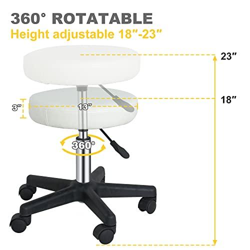 ZENY ZENY Adjustable Rolling Stool with Wheels Swivel Stool Chair Hydraulic Stool Office Stool for Beauty Salon Massage Spa Medical Tattoo Drafting, White