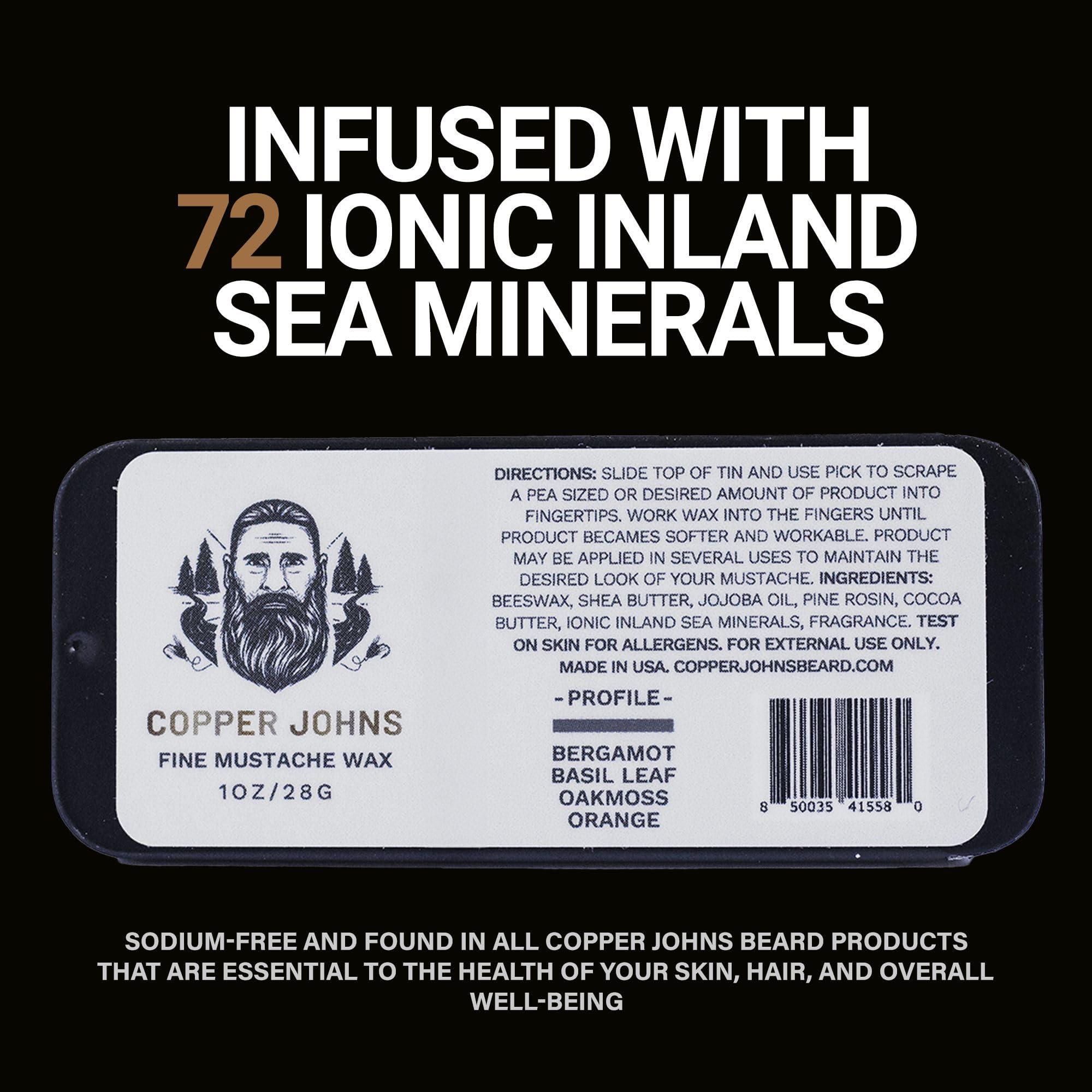 Copper Johns Copper Johns Mustache Wax | Promotes Clean & Well-Kept Mustache | Strong All-Day Hold | Beeswax, Jojoba Oil & Sea Minerals | Anglers Code | 1oz
