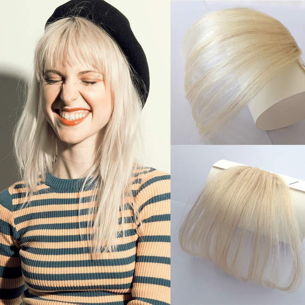 RemeeHi 3D Light Fringe Human Hair 613# Blonde Straight Bangs Clip in Forehead Topper no Temple