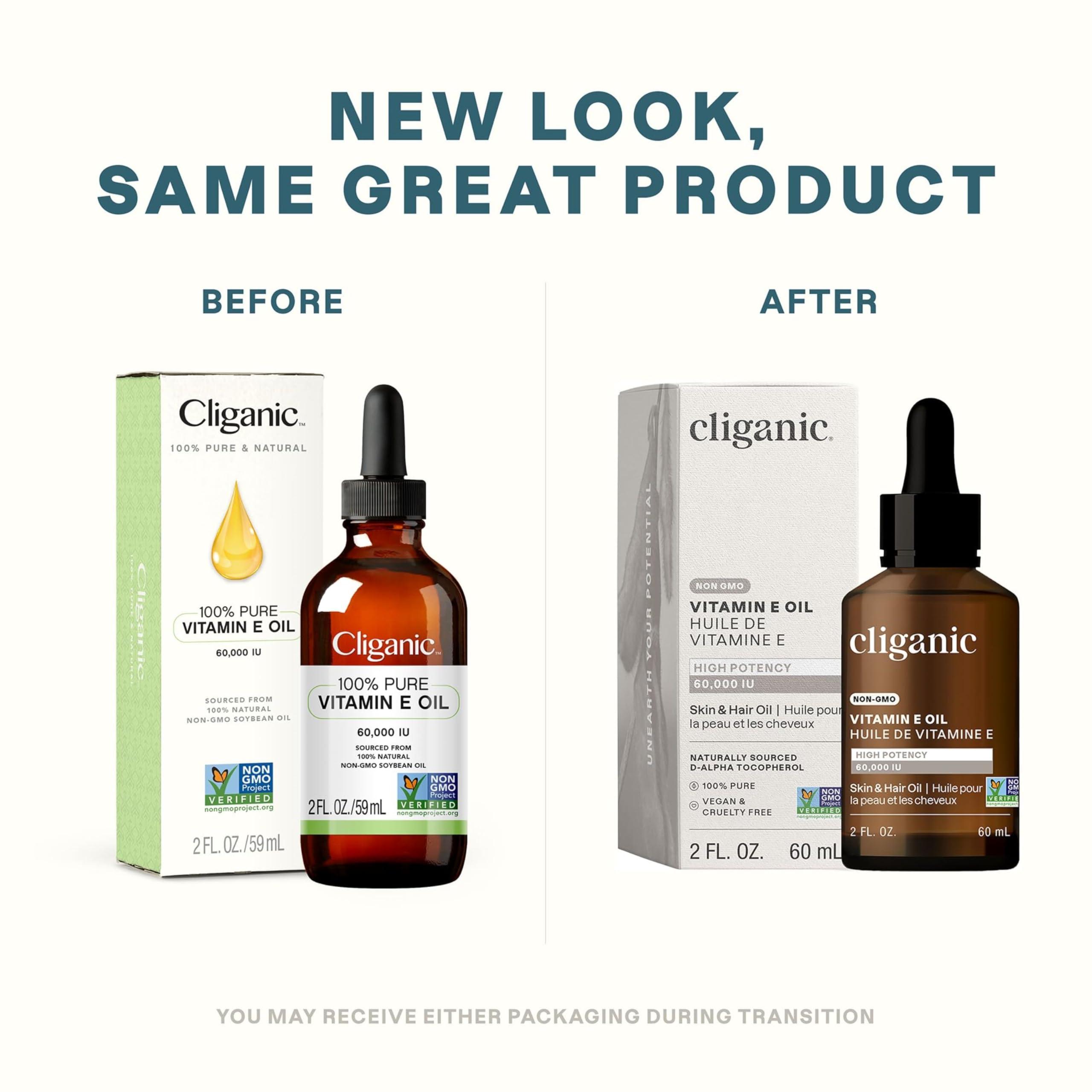 Cliganic Cliganic 100% Pure Vitamin E Oil for Skin, Hair & Face - 60,000 IU, Non-GMO Verified | Natural D-Alpha Tocopherol