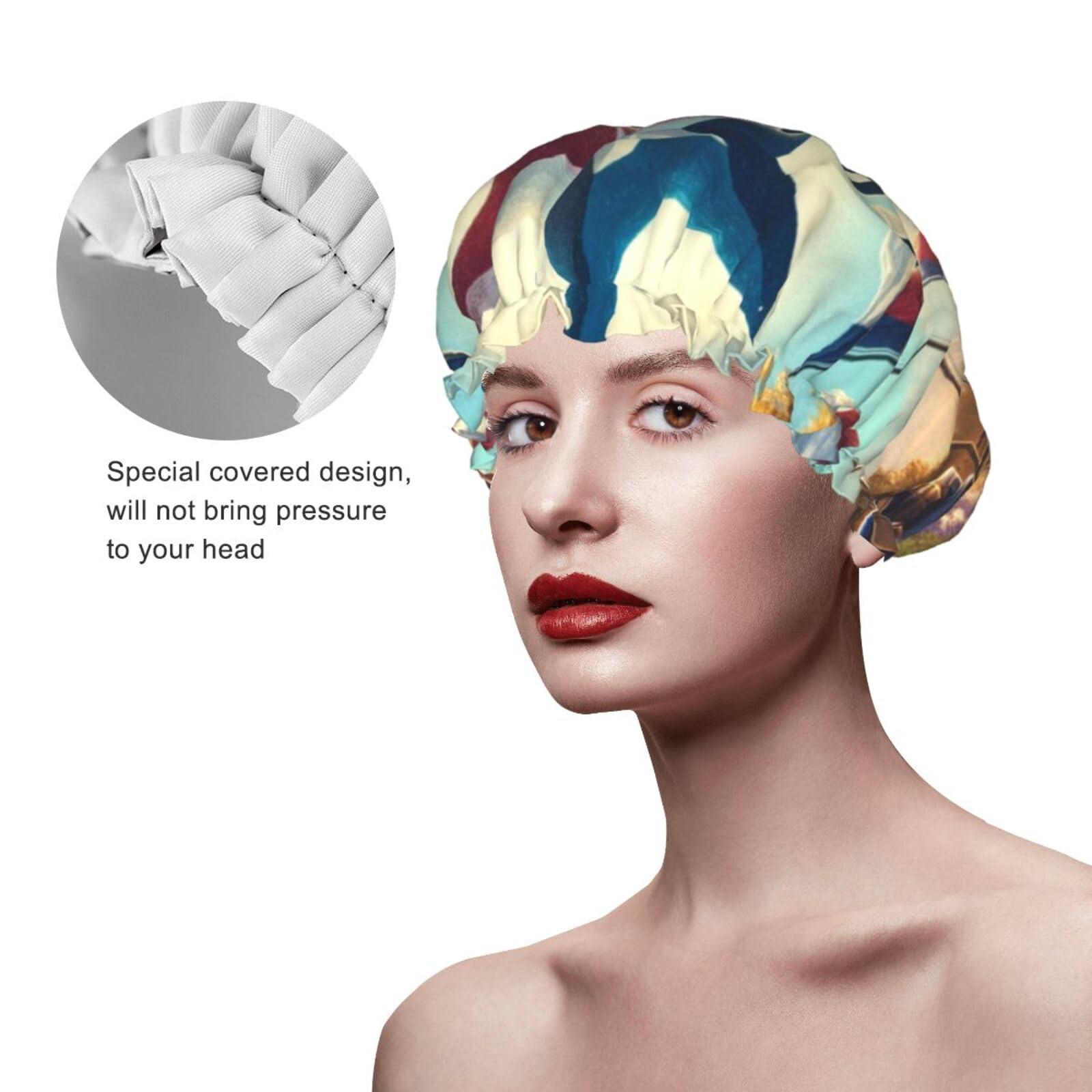 Augenstern Women Reusable Shower Cap Texas-Pride-Star Double Layers Waterproof Elastic Band Bath Hair Hat Stretch Hem Hair Hat