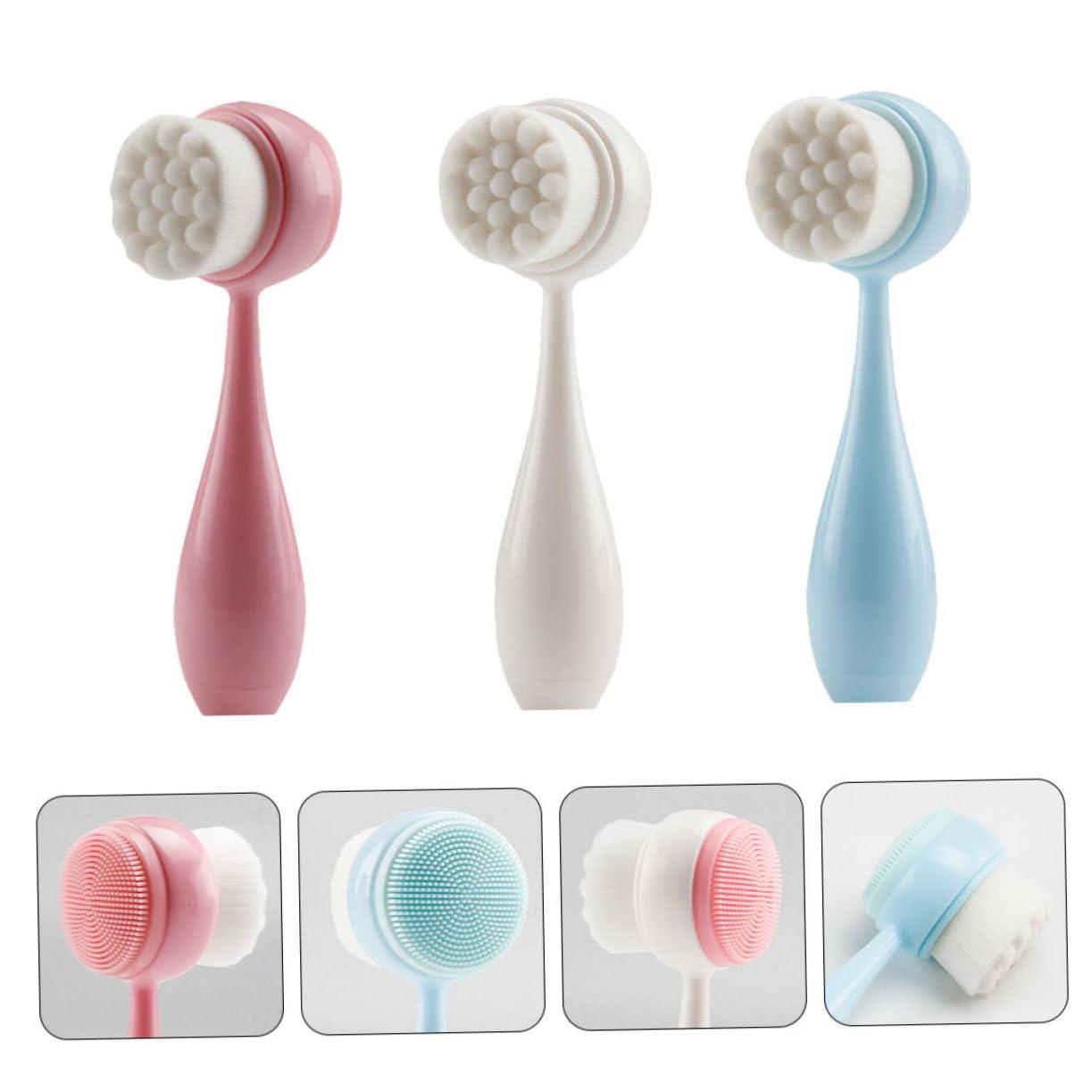 Mikinona Mikinona 3pcs Dual Sided Face Brush Set for Gentle Cleansing Manual Facial Cleansing Brush Face Washing Cleaner and Massage Tool