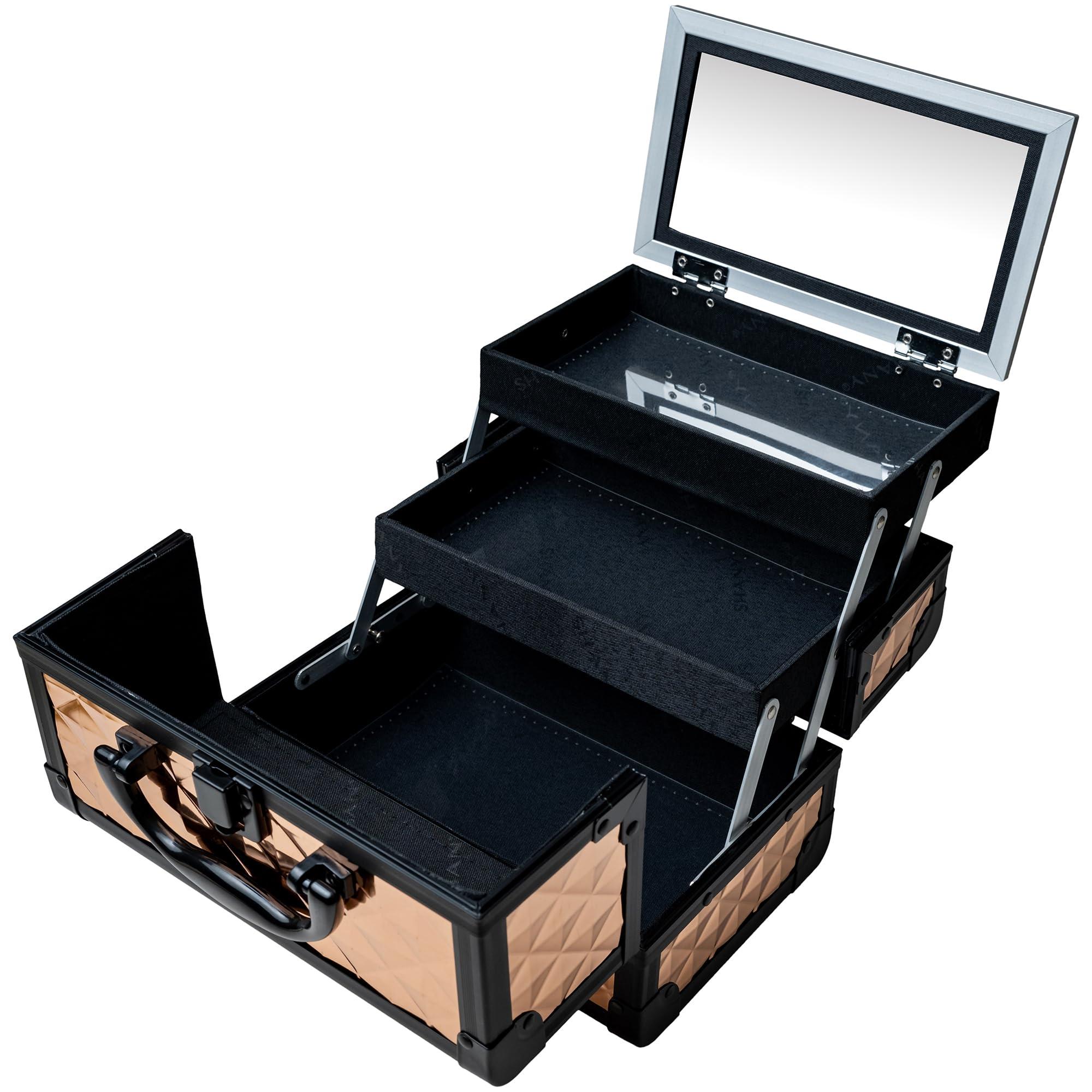 SHANY SHANY Chic Makeup Train Case Cosmetic Box Portable Makeup Case Cosmetics Beauty Organizer Jewelry storage with Locks, Multi trays Makeup Storage Box with Makeup Mirror - ROSA