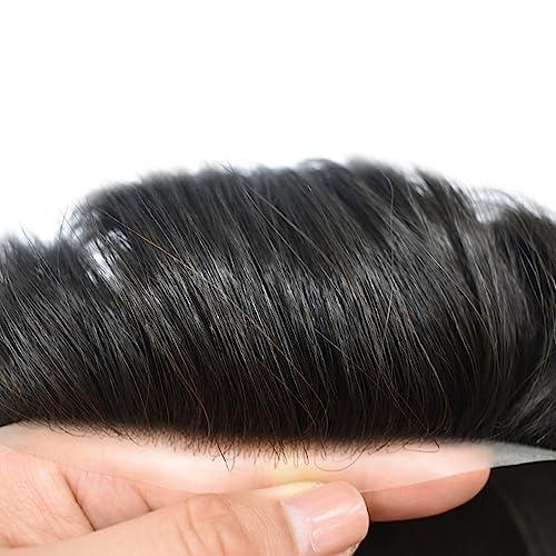 F M FACE MIRACLE NEW YORK F M FACE MIRACLE NEW YORK Mens Toupee Hair System for Men French Lace Center Mens Hair Replacement System With Poly PU Skin Natural Hairline Toupee for Men6 X9#1B Off Black-120% density