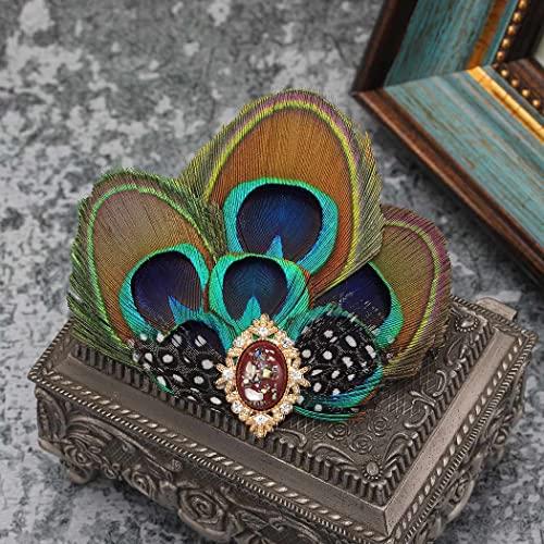 Asooll Asooll Peacock Feather Hair Clip 1920s Flapper Headpiece Great Gatsby Red Crystal Hair Jewelry Festival Costume Hair Accessories for Women and Girls