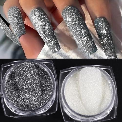 Bellecrey 6pcs White Rainbow Nail Glitter Holographic Shining Nail Glitter Candy Coat Powder Sugar Coating Effect Powder Silver Nail Powder Nail Art Decorations Dust Diamond Dust for Nails