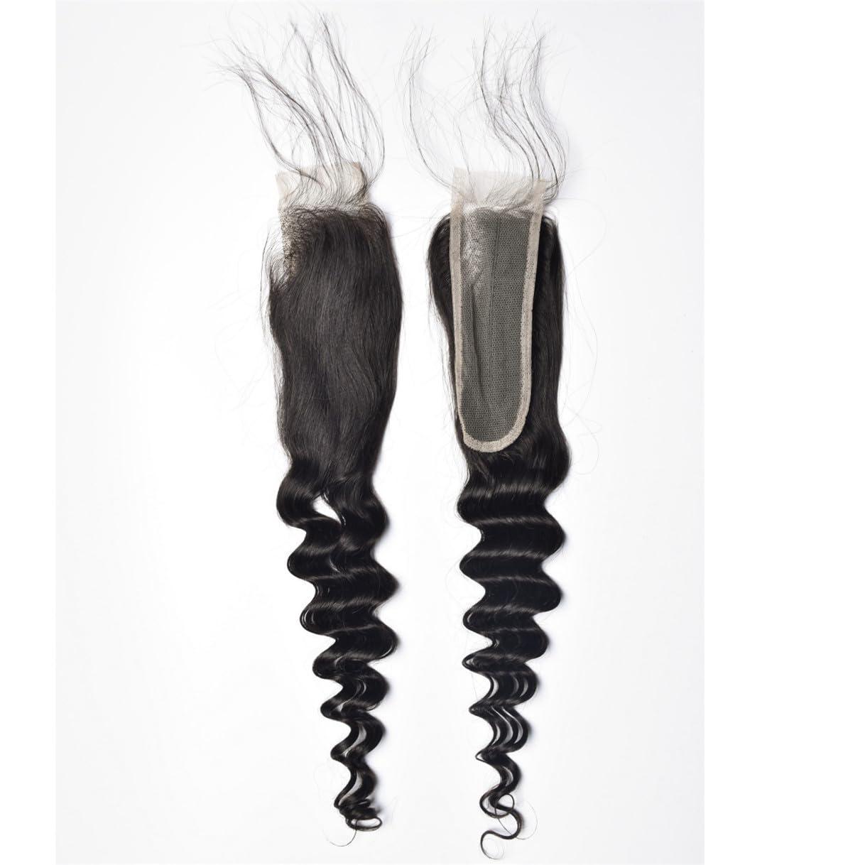 rewcoin Brazilian Loose Deep 2x6 Lace Closure 100% Unprocessed Human Virgin Hair Pre Plucked Loose Deep Wave Pre-Plucked Hairline Frontal Closure Natural Black With Baby Hair (22inch, 2x6 loose deep closure)