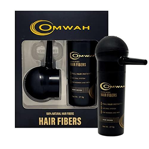 OMWAH OMWAH Natural Hair Fibers for Thinning Hair - 2-in-1 Kit 27.5g Bottle - Natural Undetectable Thick Hair Fibers & Spray Applicator Pump Nozzle, Conceals Hair Loss (Dark Brown)