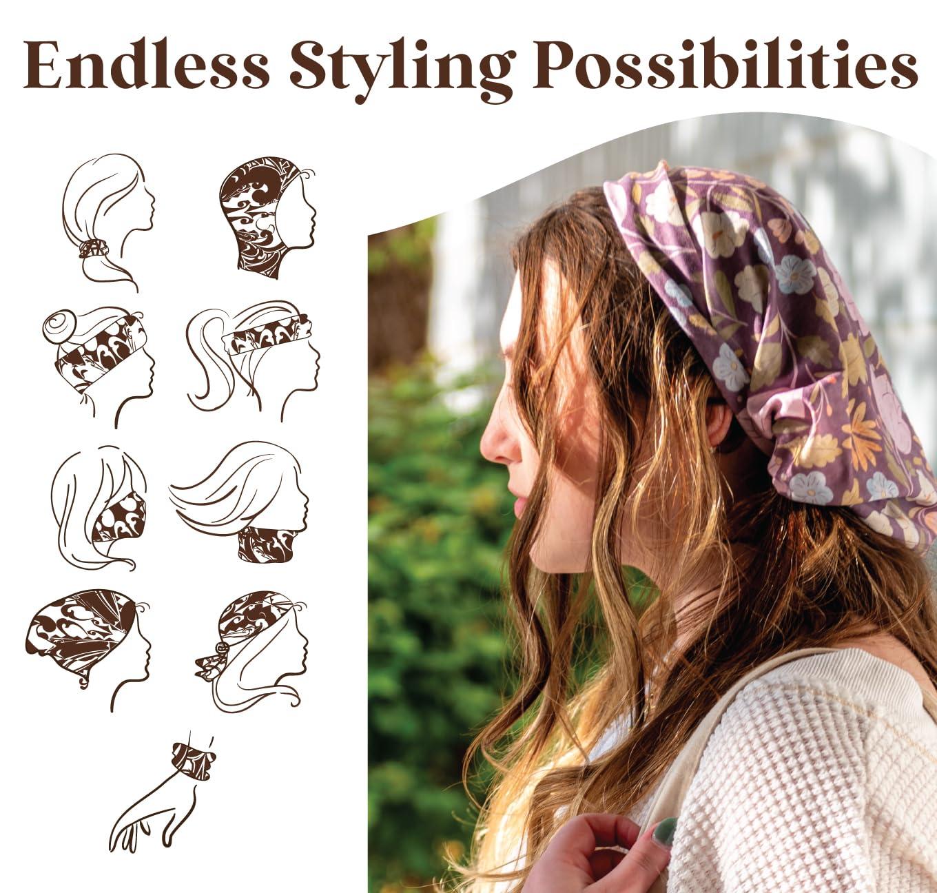 Karma Karma Denim Headband for Women - Wide - Fabric Headband and Stretchy Hair Scarf - Blue