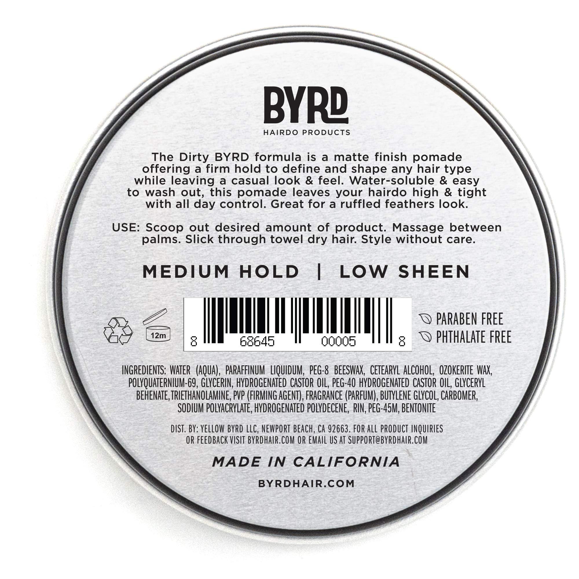 BYRD Hairdo Products BYRD Hair Matte Pomade - Medium Hold, No Sheen, For All Hair Types, Mineral Oil & Paraben Free, Phthalate & Sulfate Free, Cruelty-Free, Water Based, 3.35oz