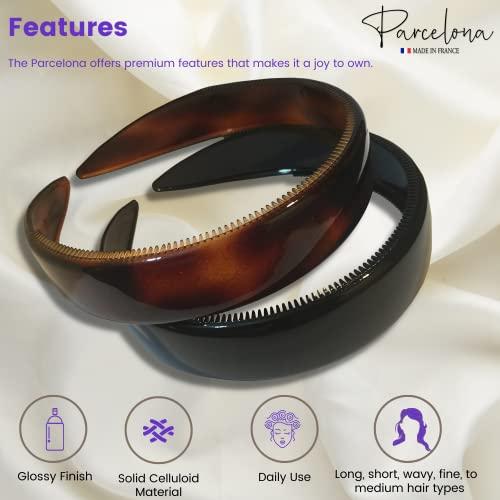 Parcelona Parcelona French (Set of 2) Wide 1 Inch Tortoise Shell Brown and Black Hair Headbands with Inner Teeth Nibs