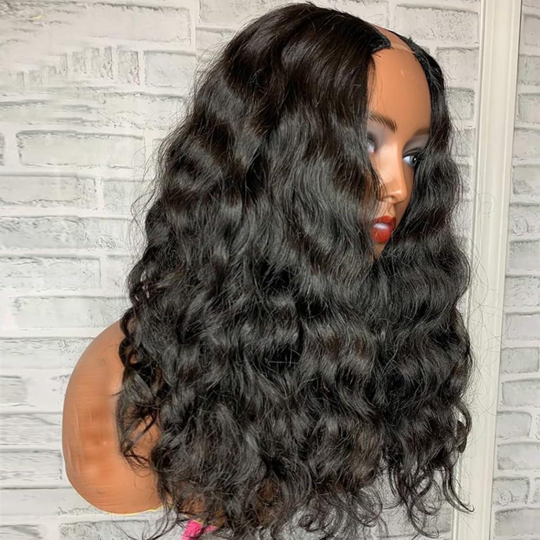 Emistar Emistar Curly V Part Wig Synthetic Hair Soft As Human Hair Water Wave U Part Wig Wear And Go Glueless Half Wigs for Black Women (Natural Black, 14 Inch)