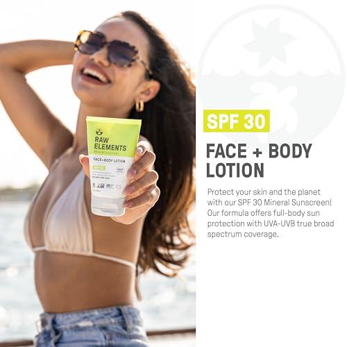 RAW ELEMENTS Raw Elements Face and Body Mineral Sunscreen SPF 30 Tube, Organic Sunblock Daily Protection, Non Toxic Reef Safe, Water Resistant, Cruelty Free, 3 oz (Pack of 1)