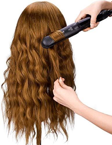 TopDirect Mannequin Head with 80% Human Hair, TopDirect 23.5" Brown Real Hair Cosmetology Mannequin Head Hair Styling Hairdressing Practice Training Doll Heads with Clamp Holder and Tools