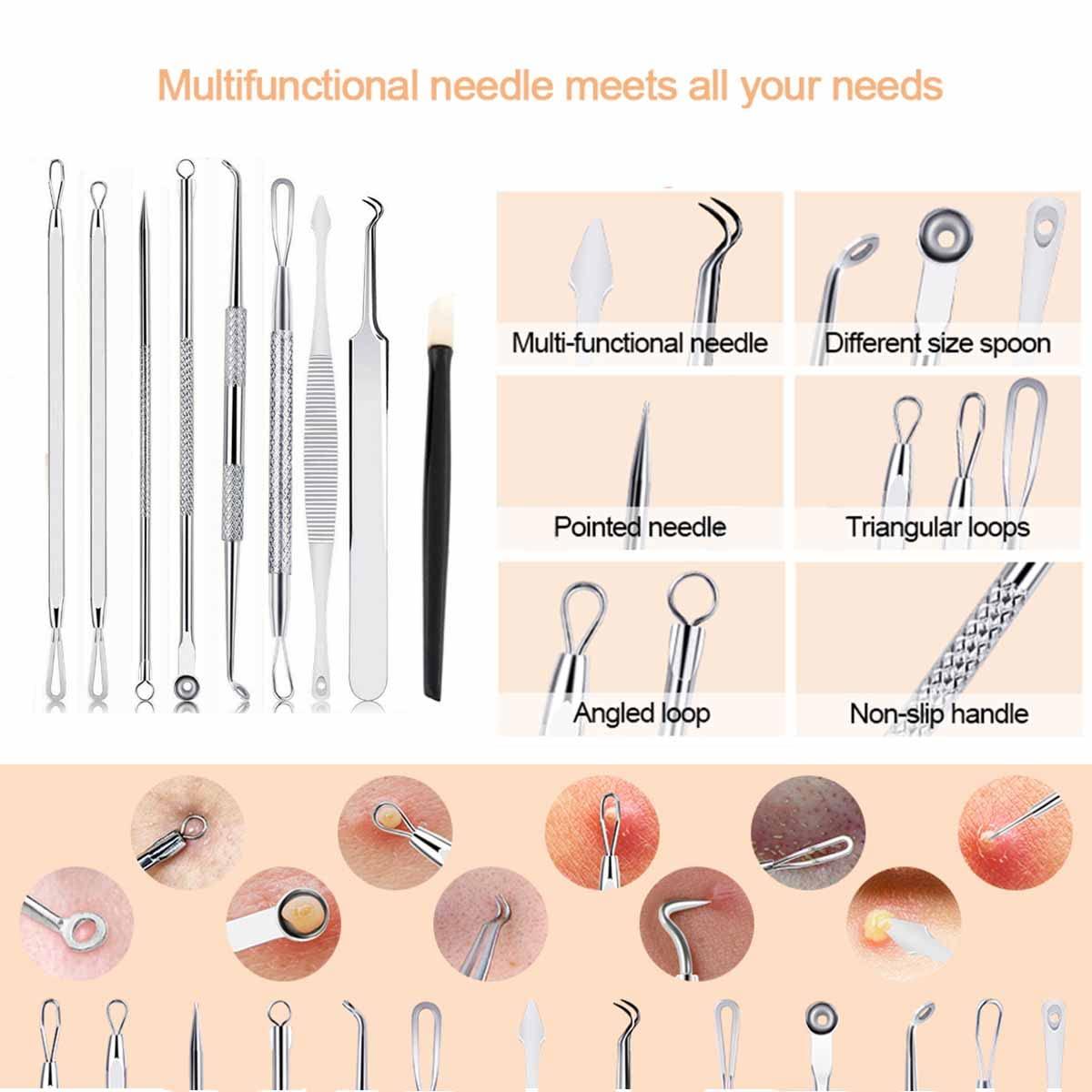 Eztronics Corp Blackhead Remover Pimple Popper Tool Kit - (9 Piece Kit) - Professional Stainless Pimples Comedone Extractor Removal Tool