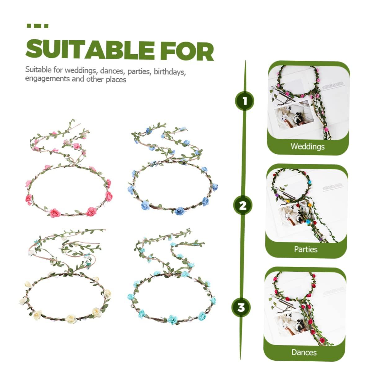 Beavorty Beavorty 8 Pcs Rose Flower Headband Headbands for Women Flower Crown for Girls Flower Girl Headpiece Flower Girl Crown Flower Crowns for Women Flower Wreath Headband