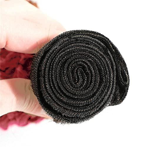 NiegMeag 1B Pink Bundles Ombre Bundles Human Hair Ombre Rose Pink Kinky Curly Bundles Dark Roots Ombre Bundles 8A Grade Unprocessed Virgin Weave Human Hair Extensions for Woman 24 26 28 Inch