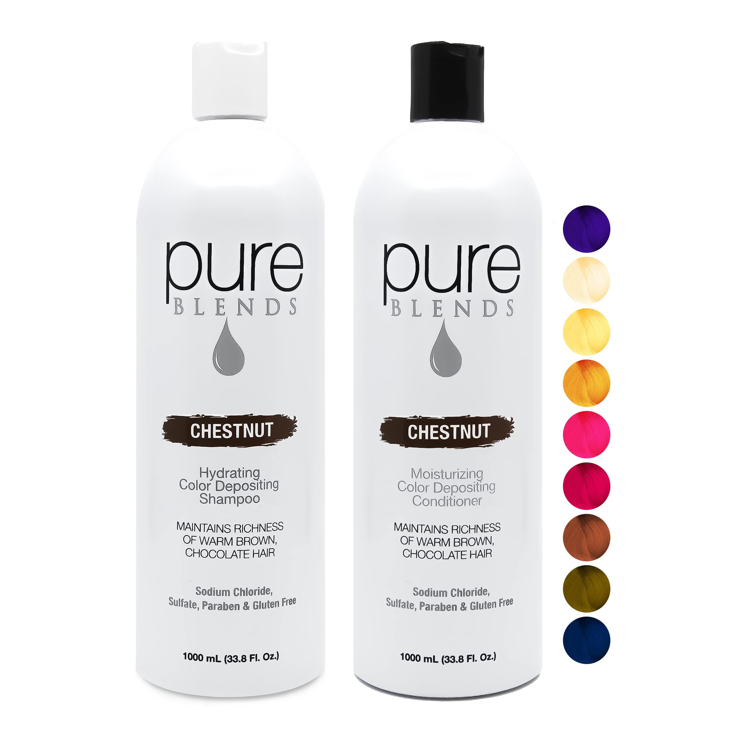 Pure Blends Pure Blends Chestnut Color Depositing Shampoo & Conditioner 33.8 Oz. Brightens and Tones Color Faded Hair Prevent Color Fade & Extend Color Service on Color Treated Hair Semi Permanent Hair Dye
