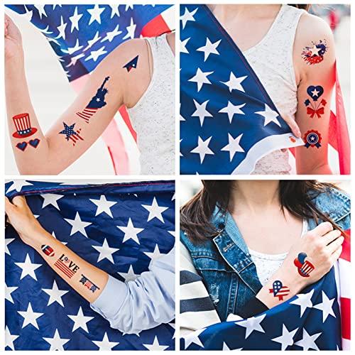 winthrop 20 Sheets 4th of July Temporary Tattoos for Women – Independence Day Waterproof Body Art Stickers
