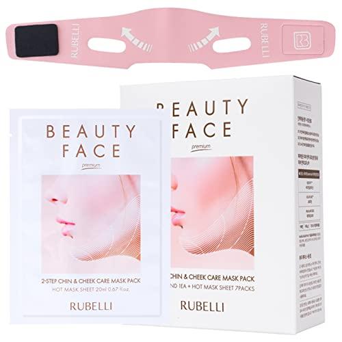 RuBelli RuBelli Beauty Face Premium 2-Step Chin & Cheek Care V Line Shaping Face Masks Lifting, Firming, Slimming and Anti-Aging, Anti-Wrinkle Mask | 7 Hot Sheets, Pink Band | (14 Hot Sheets + 1 Pink Band)