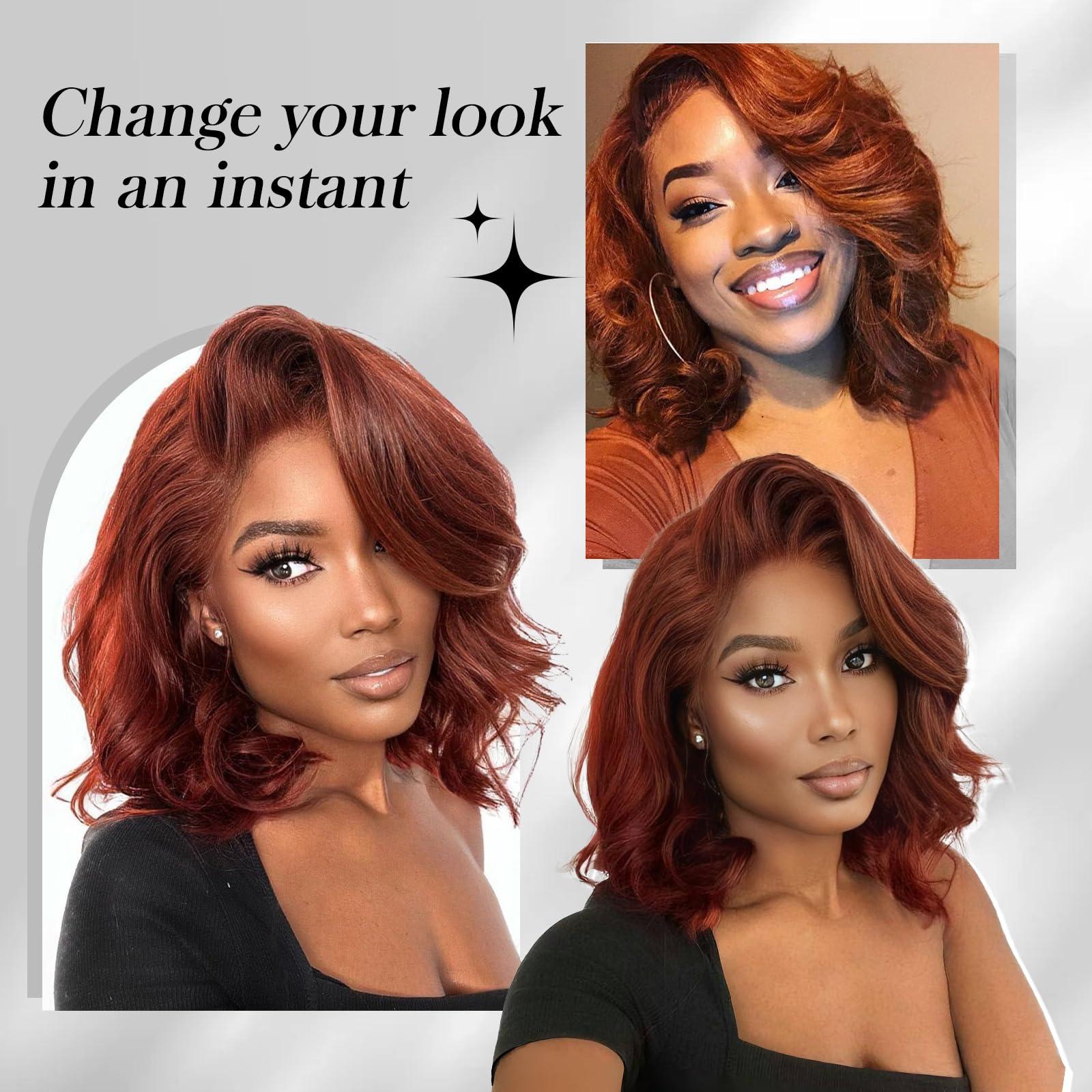 Tinashe Tinashe Glueless Wigs Human Hair Pre Plucked Pre Cut Reddish Brown Loose Body Wave Short Wig 65 Lace Pre-Bleached Knots HD Lace Front Wigs Human Hair for Black Women (#33 Reddish Brown - 14 inch)