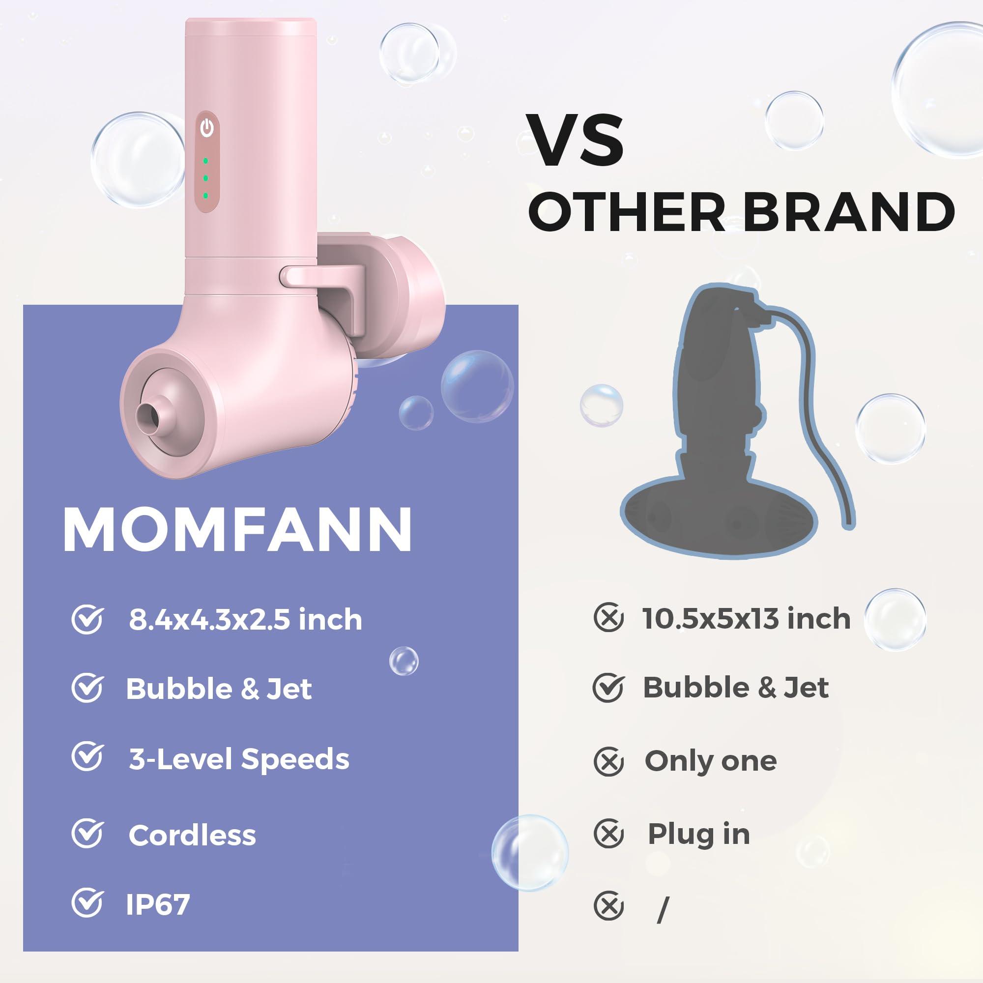 MOMFANN Bath Jet Spa, Cordless Portable Bathtub Accessories with 3-level Adjustable Speed, Bubble Maker/Bath Jet Mode, Bathtub Jets for Home Spa, Relaxing (Pink)