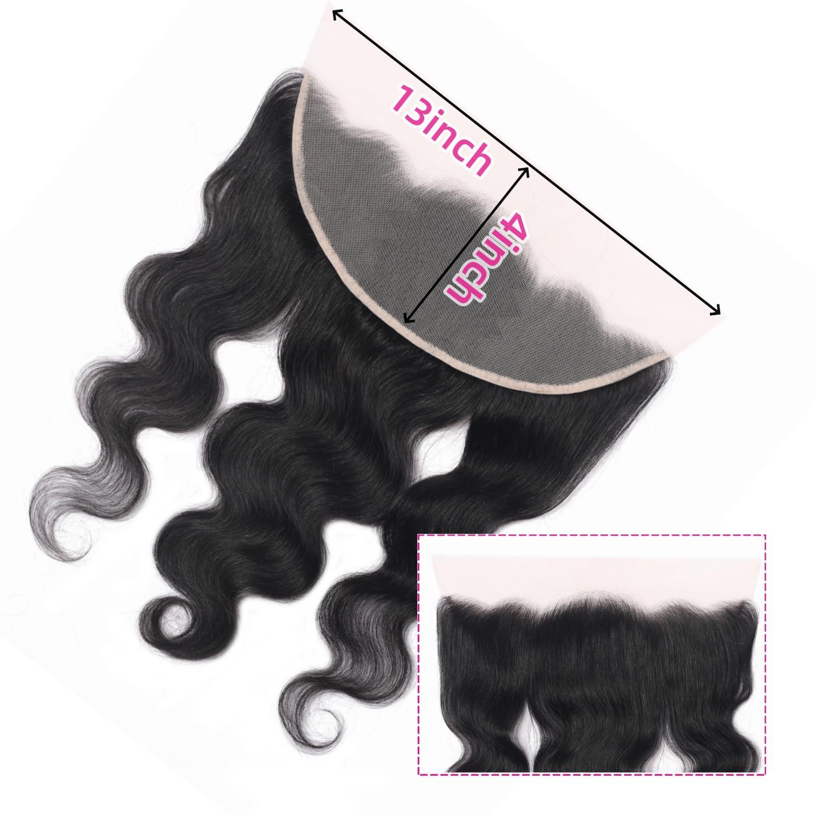 Doiwile 13 x 4 Lace Frontal Closure Body Wave Ear to Ear HD Lace Frontal Pre Plucked 100% Remy Human Hair Frontal Closures Free Part 150% Density (13x4 lace closure, 16inch)