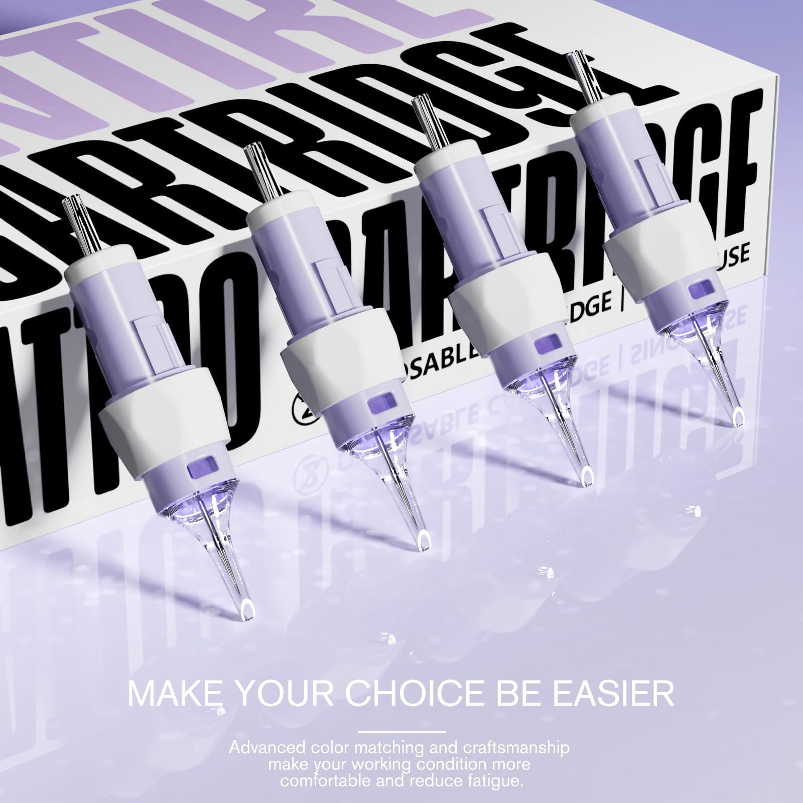 ANTIKE ANTIKE Clouds Pro Tattoo Cartridge Needles #12(1RL) 20Pcs 0.35mm with Soft Finger Ledge Standard X-Taper Disposable Tattoo Needles with Membrane Round Liner EN11P-FG-20-1201RL