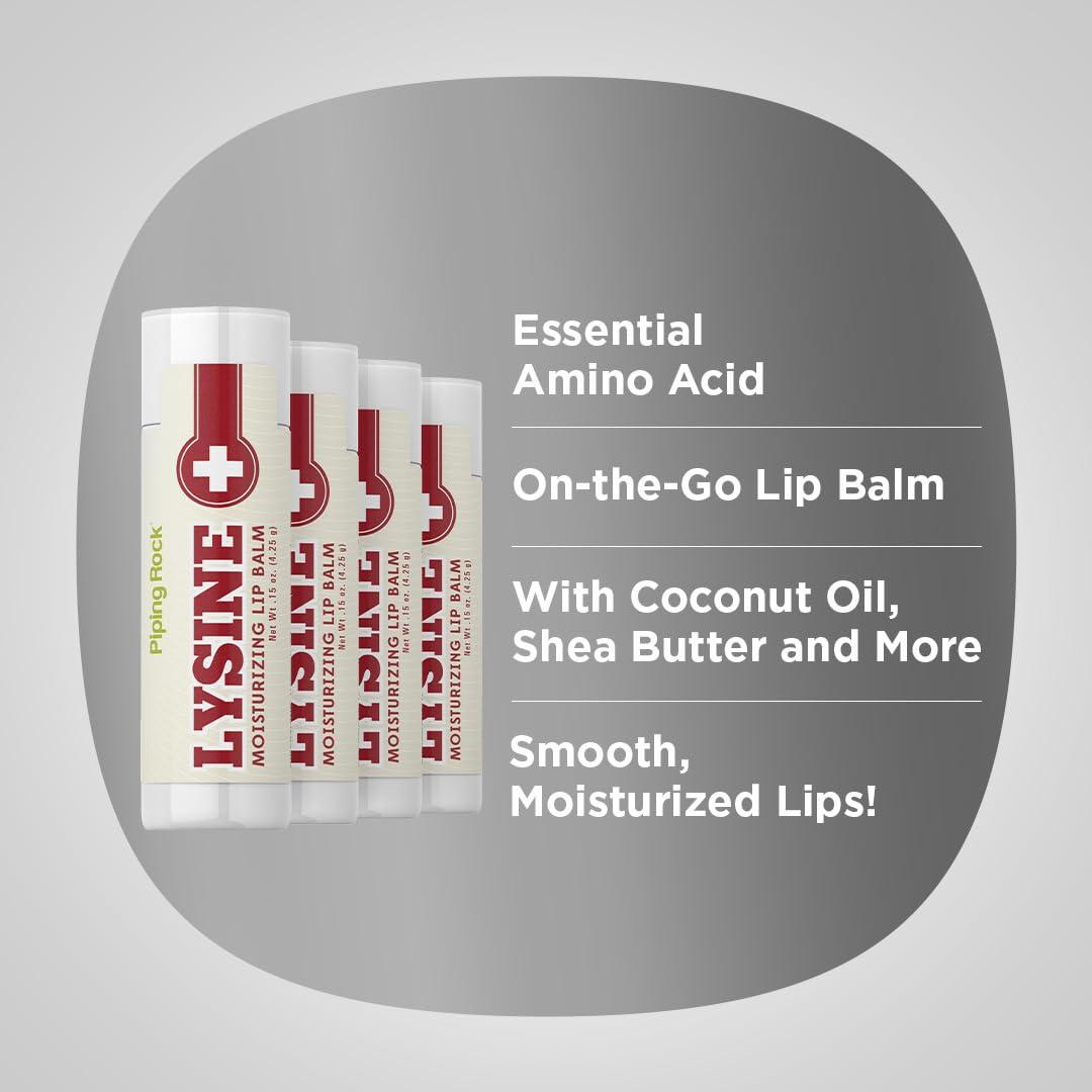Piping Rock Piping Rock Lysine Lip Balm | 4 Pack | Moisturizing Ointment | Non-GMO and Gluten Free