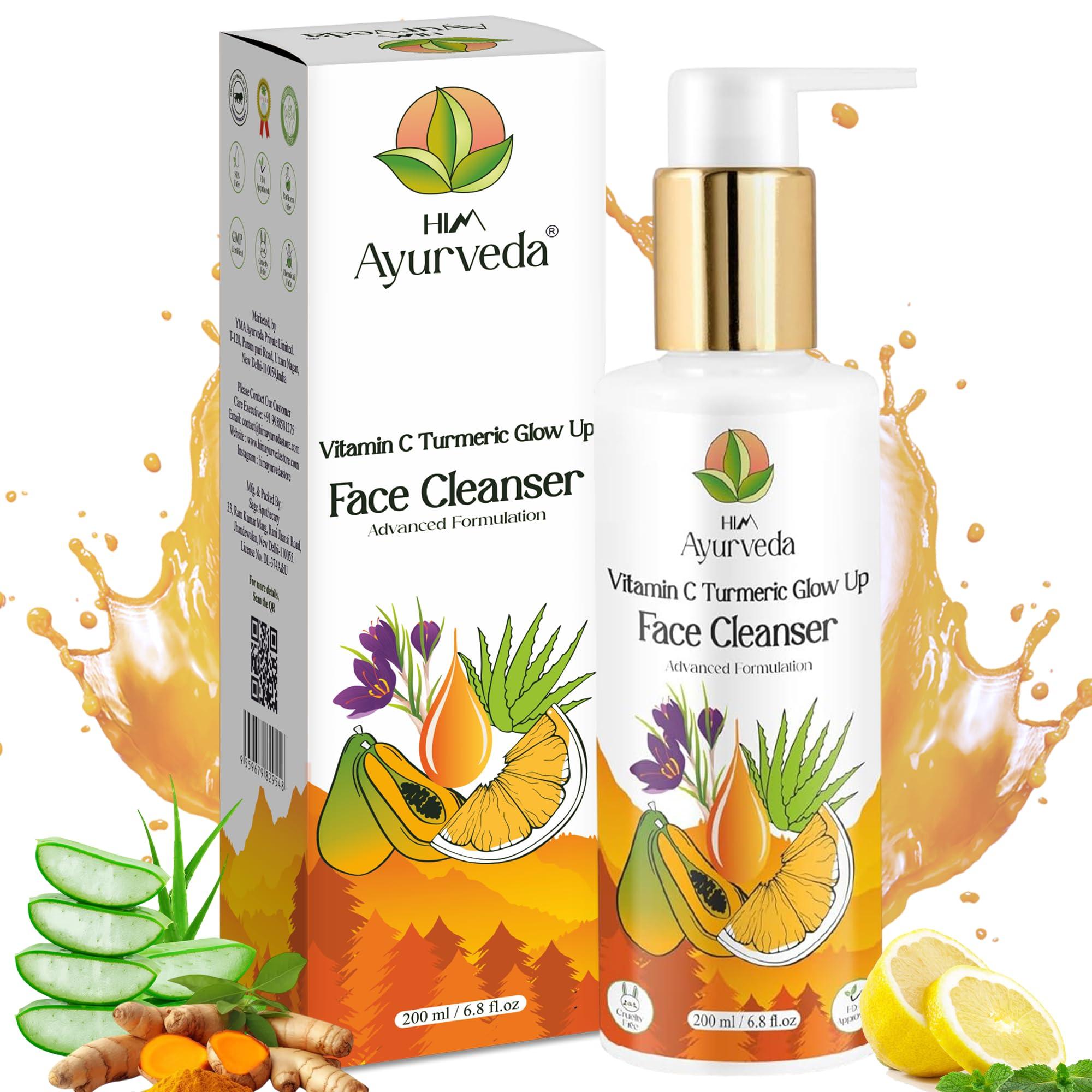 HIM AYURVEDA HIM AYURVEDA VITAMIN C FACE WASH ERICHED WITH LEMON, HONEY,PAPAYA,TURMERIC, ALOE VERA AND KASHMIRI SAFFRON - NO PARABENS, SULPHATE, SILICONES, 200ML