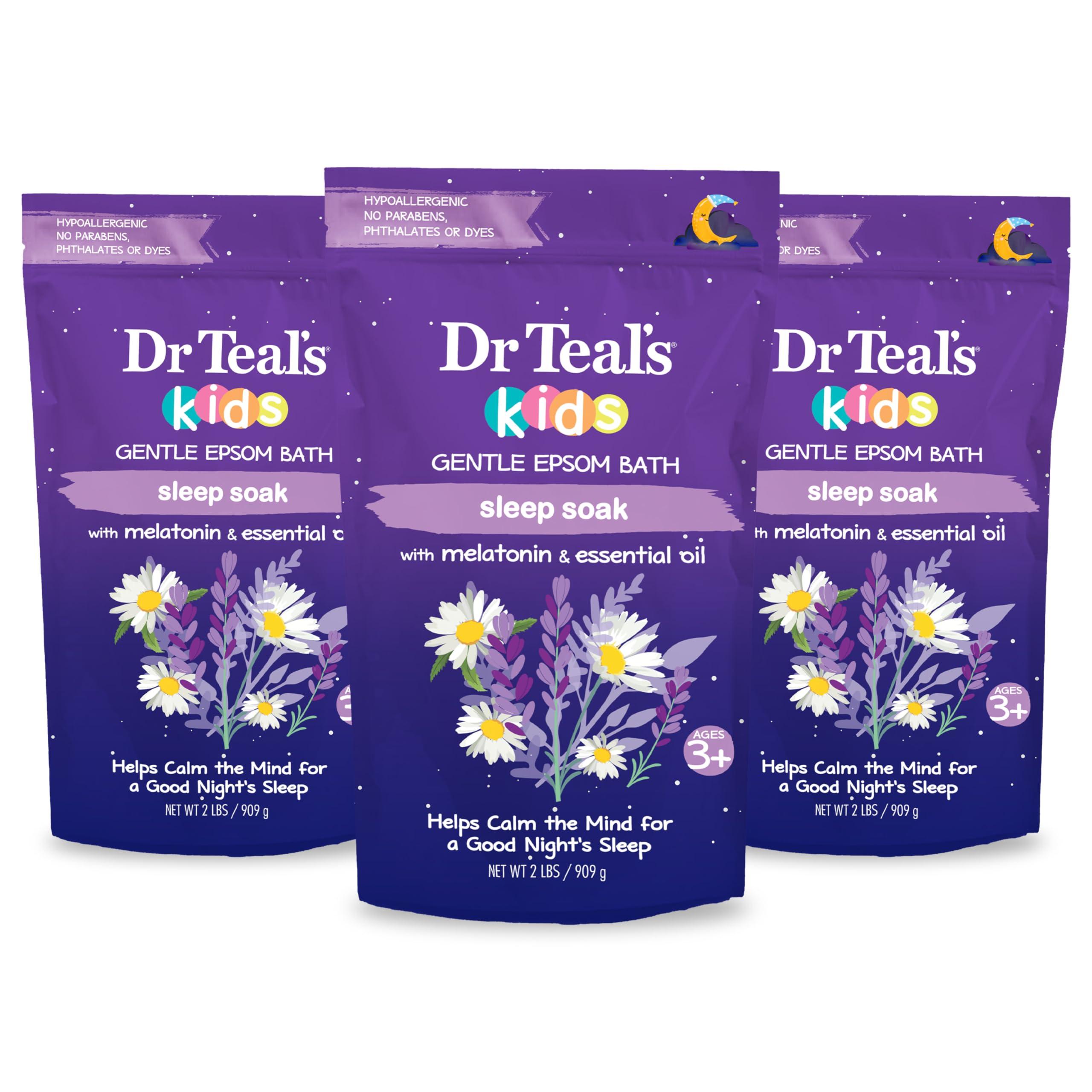 Dr Teal's Dr Teal's Kids 3-in-1 Elderberry Bath: Bubble Bath, Body Wash & Shampoo, 20 fl oz. & Kids Gentle Epsom Salt, Sleep Soak with Melatonin & Essential Oil Blend, 2 lbs (Pack of 3)