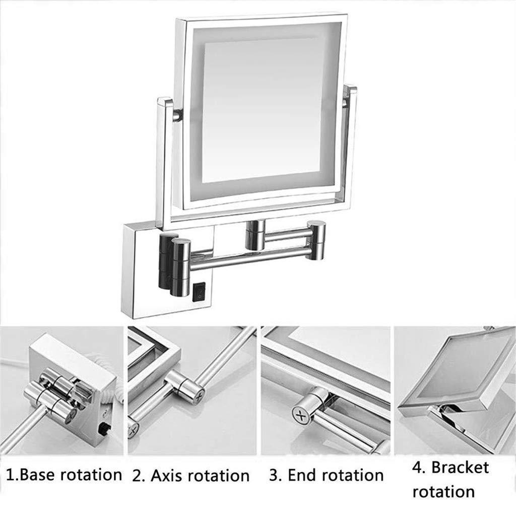 GANGEV GANGEV 8 Inch Bathroom Shaving Mirror Wall Mounted Square Vanity Mirror Gold Swivel 3X Magnification Two-Sided, with Plug